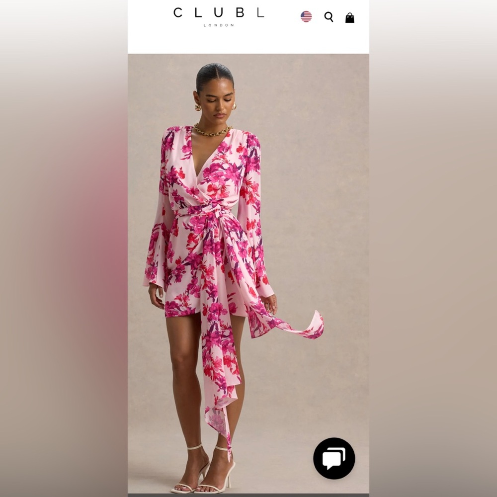 Club L London Fuchsia Floral Long Sleeve Dress